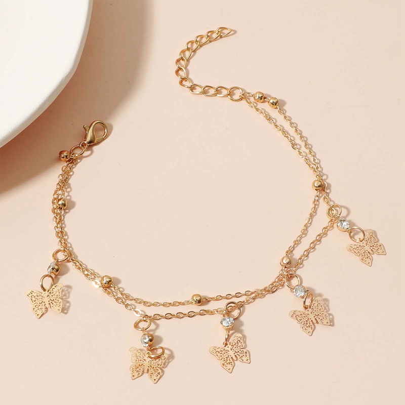 Anklet Woman Double Butterfly Anklets Women Simple Jewellery Geometric Jewelry Fashion Hand Made Trendy Gold Color Alloy Armband