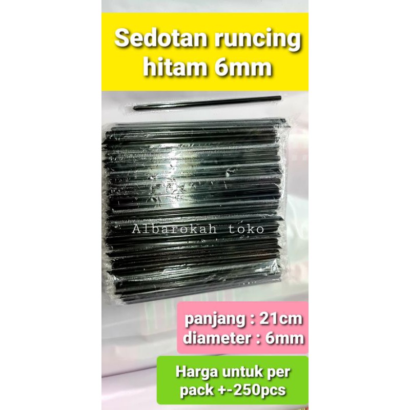 Sedotan runcing 6mm cover plastik / sedotan es kopi / sedotan runcing hitam 6mm panjang 20cm