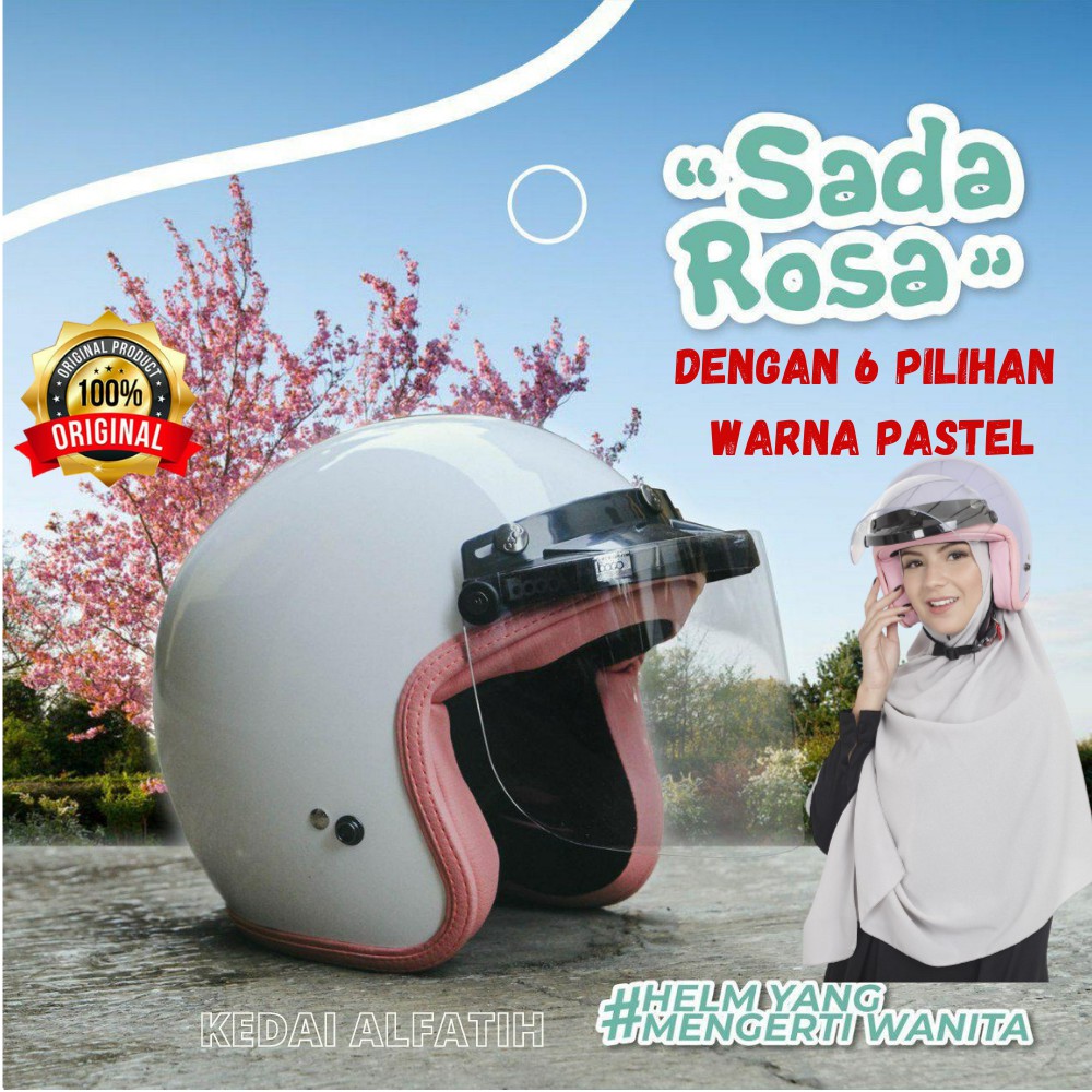 HELM MOTOR BOGO WANITA PEREMPUAN DEWASA HALF FACE RETRO ORIGINAL SNI SADA ROSA PUTIH