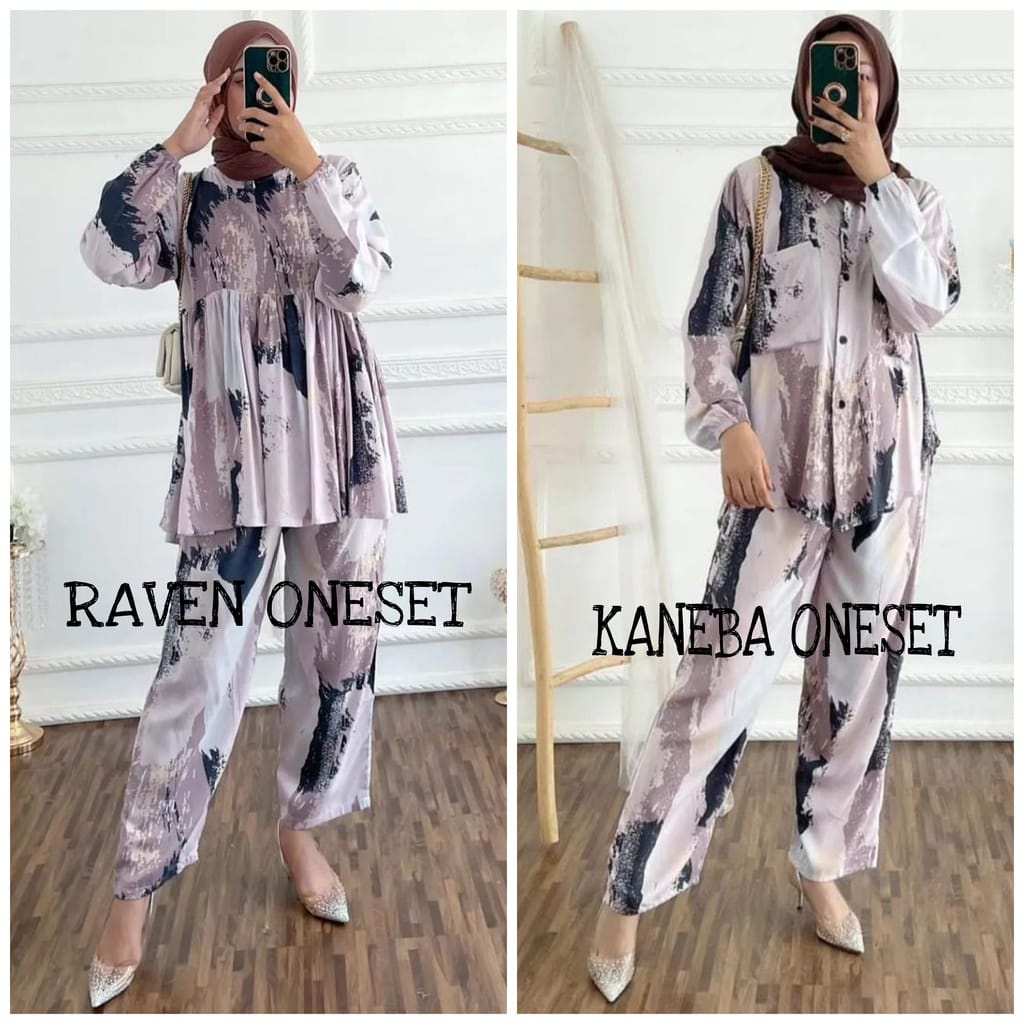 ONE SET KANEBA RAVEN MOTIF RAYON UNIQLO