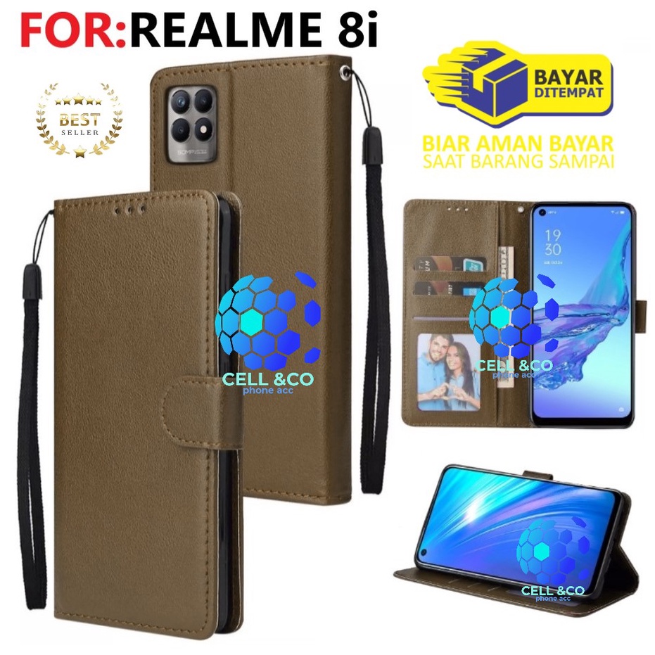 NEW REALME 8i CASE FLIP LEATHER WALLET PREMIUM FLIP CASE BUKA TUTUP KESING HP CASING FLIP CASE WALLET REALME 8i