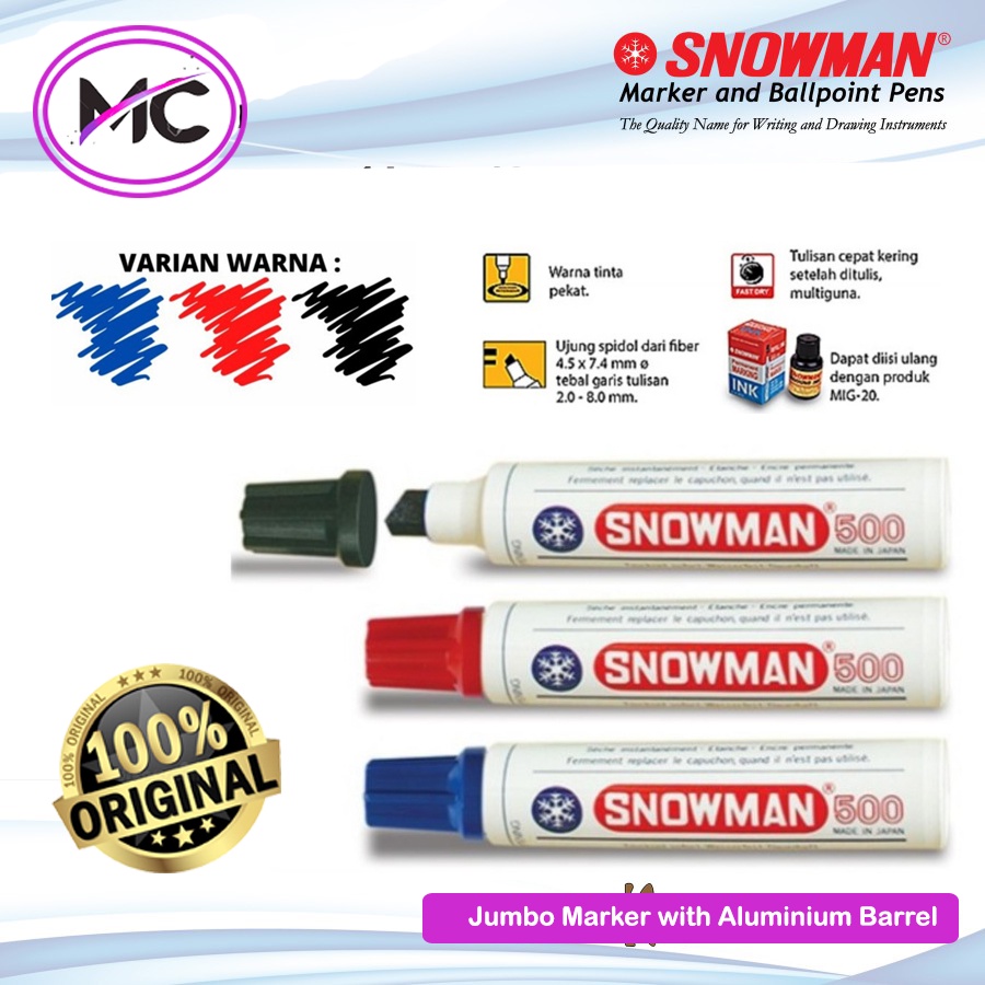 Spidol Besar Permanen Jumbo Snowman Warna Hitam Merah Biru Original Asli Sepidol Karung Kardus Waterproof Anti Air