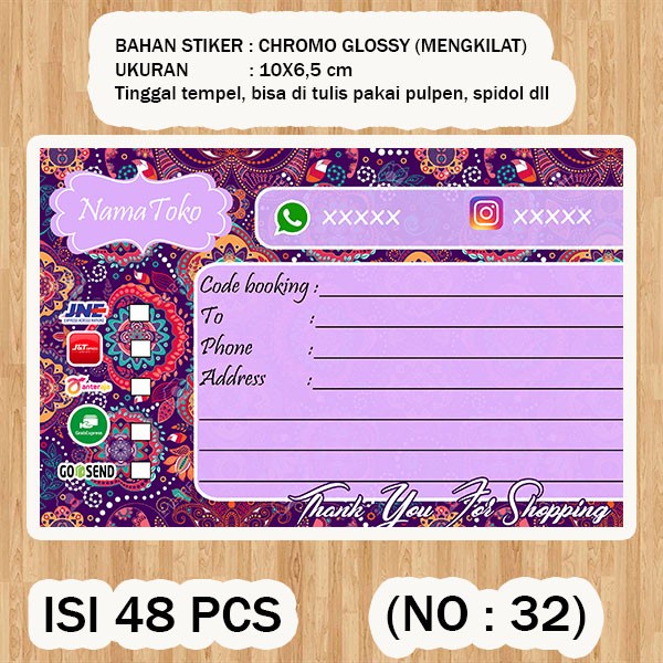 

( STIKER PENGIRIMAN ) Shipping label ( /pack isi 48pcs no.32 )