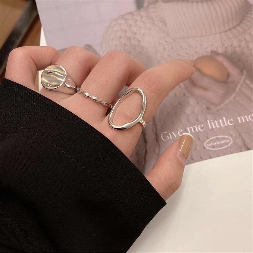 3pcs / Set Cincin Desain Geometri Hollow Untuk Wanita