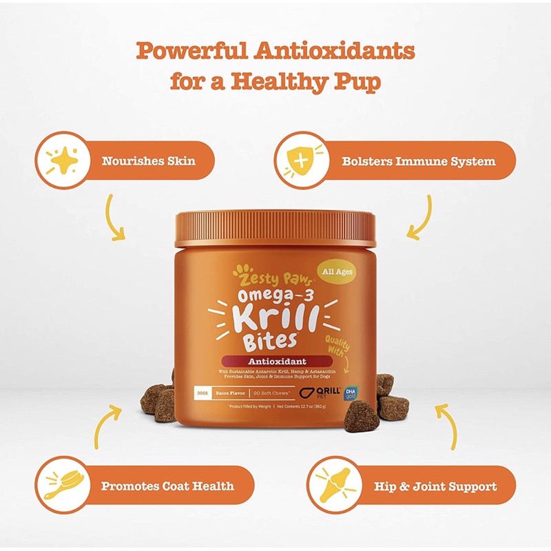 Zesty Paws Omega 3 Krill Bites ll vitamin supplement anjing