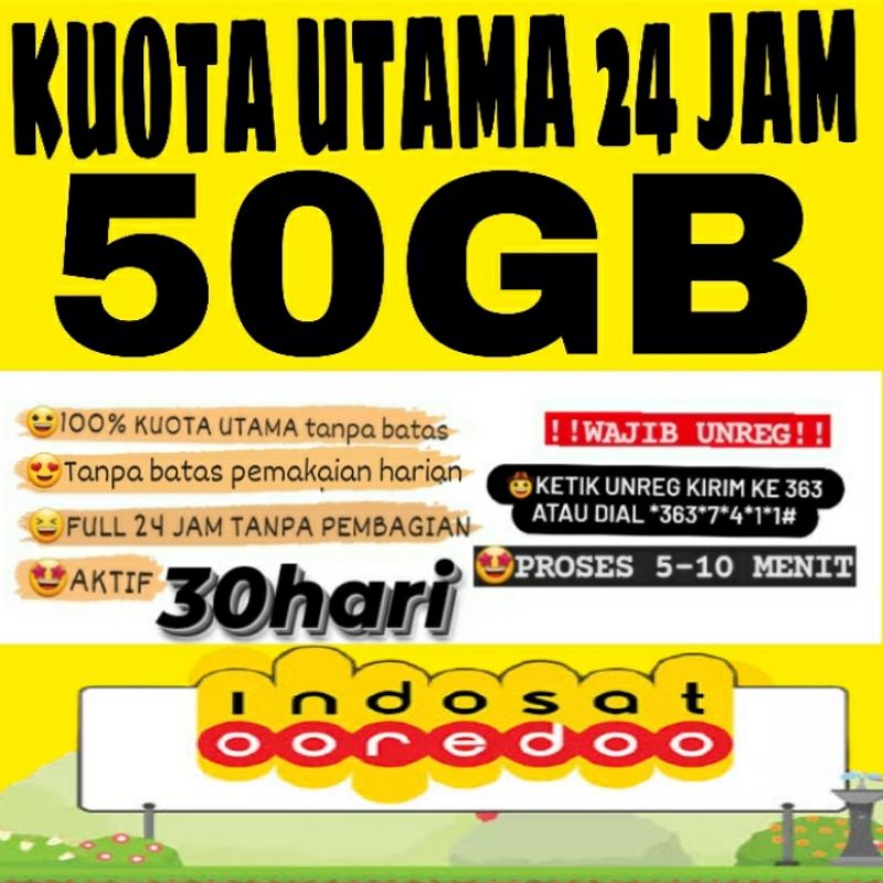 Kuota indosat 50Gb kuota utama full 24 jam paket data indosat 50gb 60gb tanpa pembagian