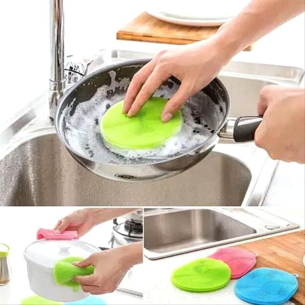 Spons Silikon Serbaguna Spon Sponge Silicone Busa Alat Dishwashing Sikat Bulat Warna awet