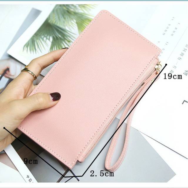 (6 WARNA) Dompet Wristlet Tali 3 Compartment Clutch Kosmetik Tipis Polos Lomenia Korea LOD036