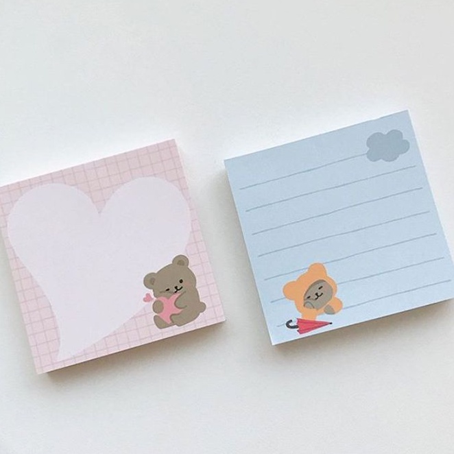 [28Gaya] Korean Ins Cute Bear Checklist Note Paper Non-Perekat Note Pad Pesan Memo