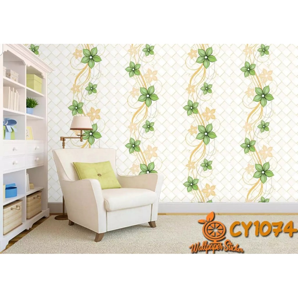 wallpaper minimalis list gold + daun hijau CY1074
