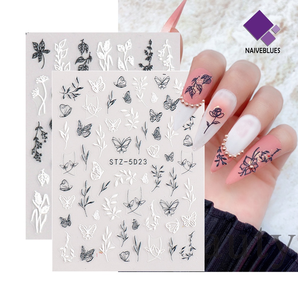 Naiveblue 1 Set Stiker Kuku Motif Bunga 3D Untuk Nail Art