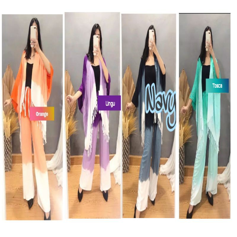 Setelan Cardigan Tie Dye Kulot Motif Gradasi