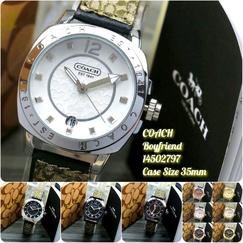 Jam Tangan Wanita COACH 14502797 Boyfriend Case 35mm Tali Kulit Corak Asli