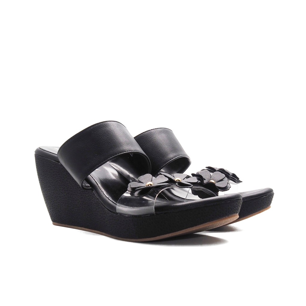 Polla Polly - Reva Black - Sandal Wedges Wanita | Sho   pee