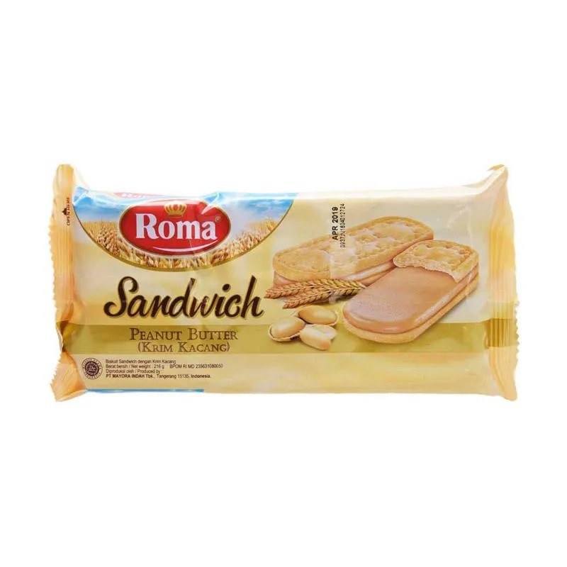 

Snack/Biskuit ROMA SANDWICH PEANUT BUTTER 216 GRAM