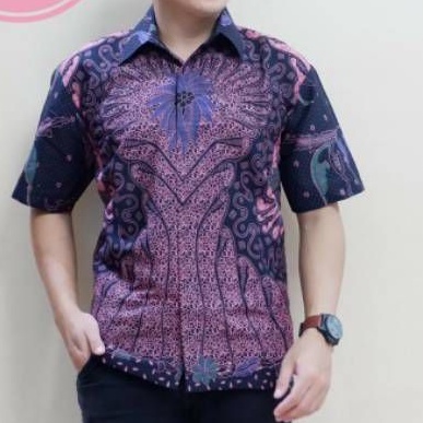 Kemeja Batik warna ungu Lengan Panjang/Hem Batik Lengan Pendek warna ungu SUKET SEGORO Bahan Katun Sragenan Lapis Furing