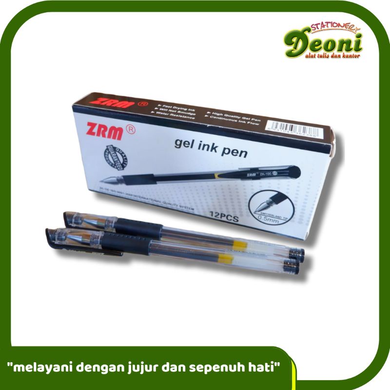 Zrm ZK-100 Gel Pen / Pulpen / Pena Zrm 0.5mm Hitam 1 Box