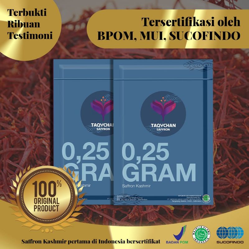 

1 SACHET 0.25 GRAM SAFFRON ORI 100% KHASMIR PREMIUM