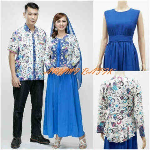 EXCLUSIVE Sarimbit Pasangan Keluarga Gamis Maxi Long Dress Batik 1540 Biru TERLARIS