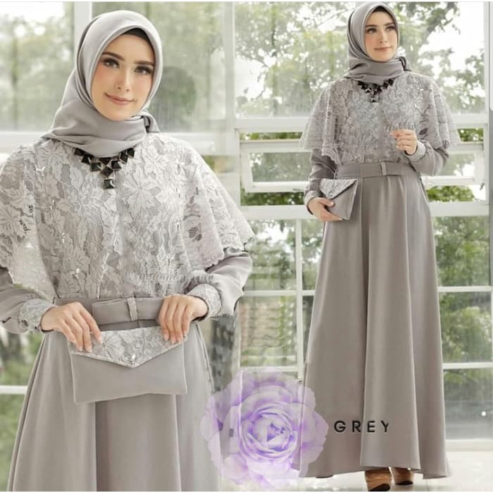 Model Baju Gamis Brokat Pesta Muslim Terbaru Di Tahun 2019 2029 Maxi Tahalea Permata Abuabu G 30icc Shopee Indonesia