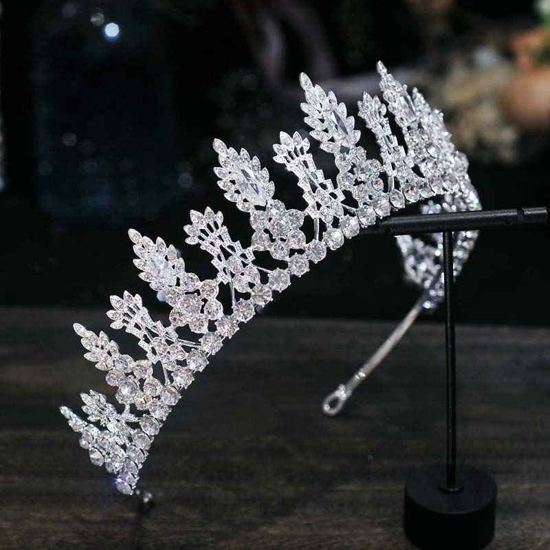 Mahkota Tiara Kristal Zircon Warna Silver Untuk Pengantin Wanita