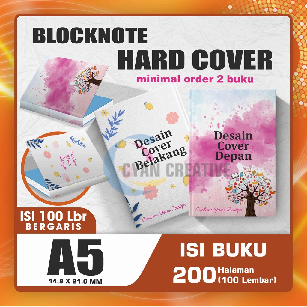 

Blocknote Hardcover A5 BERGARIS 200 halaman (100 lembar) / Notes A5 Hardcover / Notebook A5 Custom Cover Depan Belakang