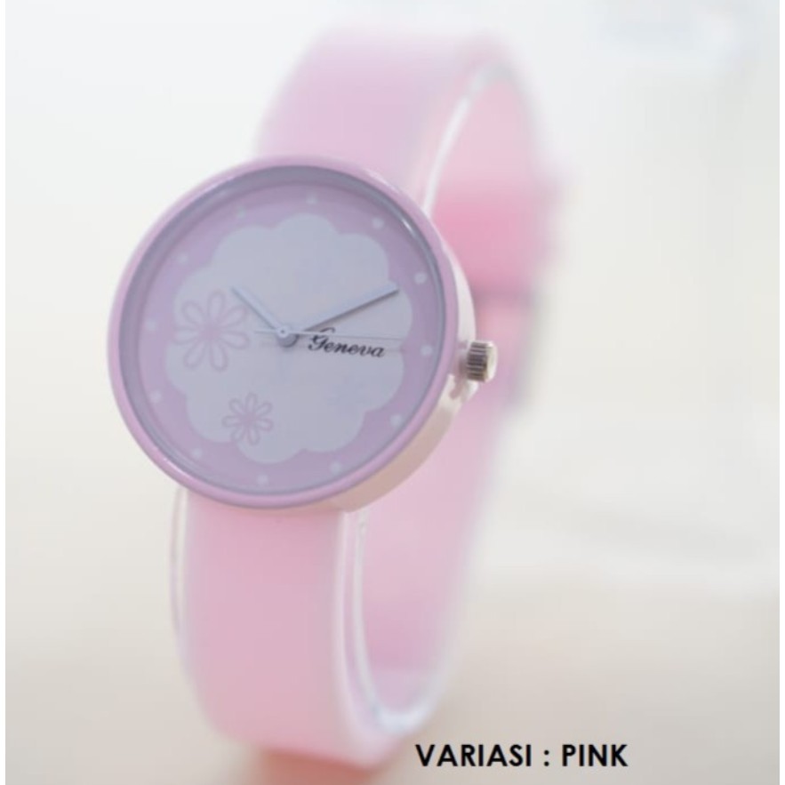 BAJ READY 7 WARNA JAM TANGAN MURAH ORIGINAL GENEVA RUBBER WANITA MOTIF BUNGA GN029 READY 7 WARNA