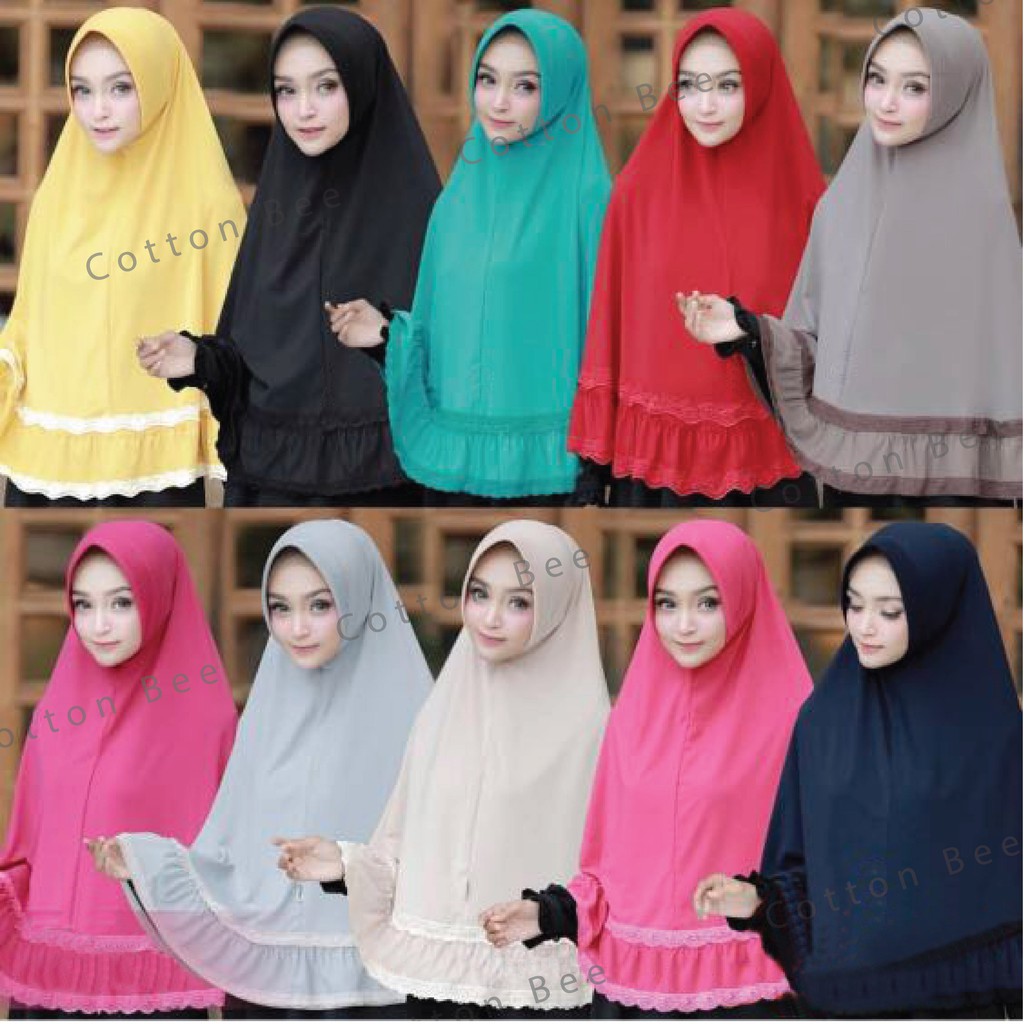 HIJAB KHIMAR ZAINAB / KHIMAR PET JERSEY LIST RENDA / HIJAB PET SYARI RENDA / KHIMAR SYARI MURAH