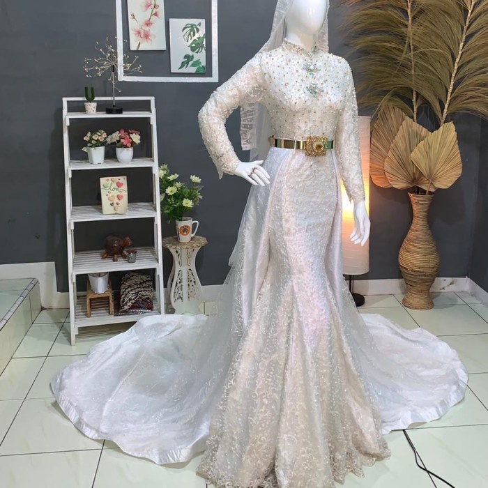 Original Produk Kebaya Dress Pesta gaun pengantin span duyung full payet / gaun wedding - putih