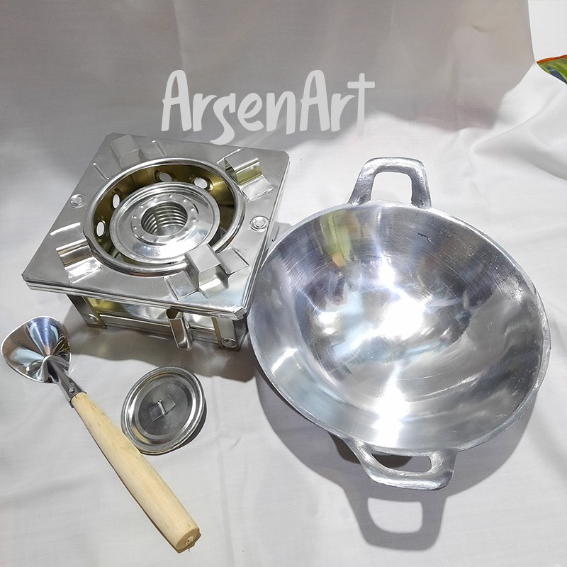 Alat Masak Mini 1 Set Kompor BB Spirtus Uk.14x14x10 cm, Wajan Diameter 17 cm dan Sodet Bisa Untuk Camping