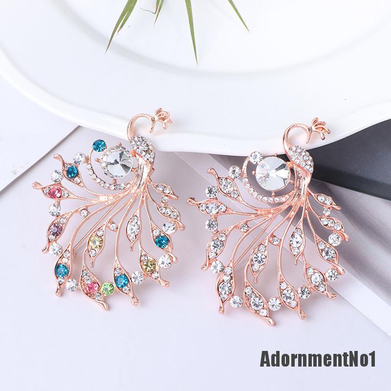 (Adornmentno1) 1pc Bros / Pin Bentuk Burung Merak Aksen Berlian Imitasi Untuk Aksesoris Wanita / Kantor