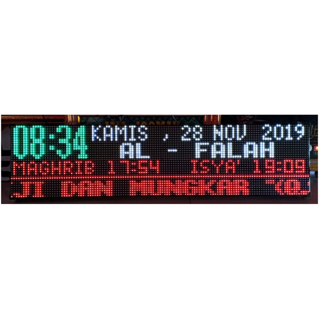 JAM ADZAN JAM WAKTU SHOLAT RUNNING TEXT 33 x 128 cm BERGARANSI