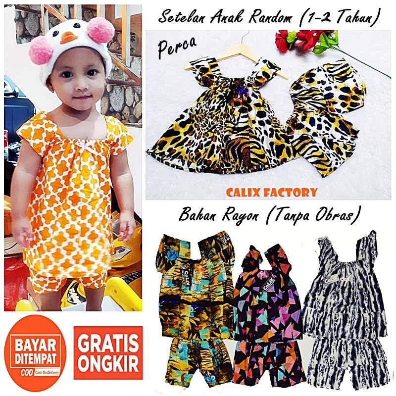 Paket 3pcs Random Setelan Perca Daster Anak Rayon Super Adem Tanpa Obras Setelan Anak Baju Anak Mura