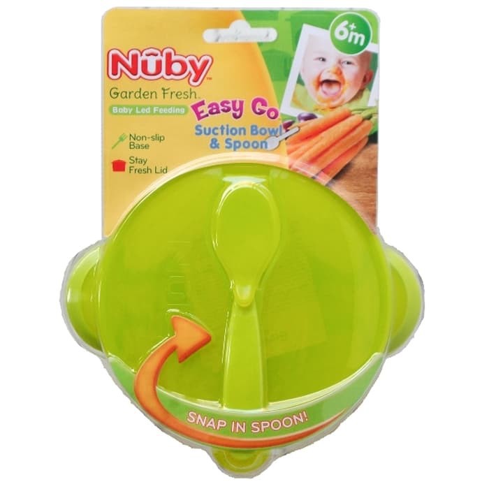 Nuby Garden Fresh Easy Go Suction Bowl &amp; Spoon / Tempat Makan Travel Size 6m+ (Ready Pilihan Warna)