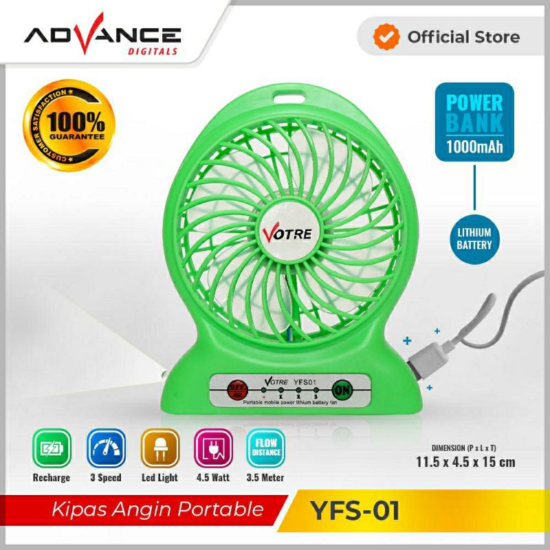 【READY STOCK】Kipas Angin Portabel Kipas Isi Ulang Mini Advance YFS-01 Kipas 100% Ori