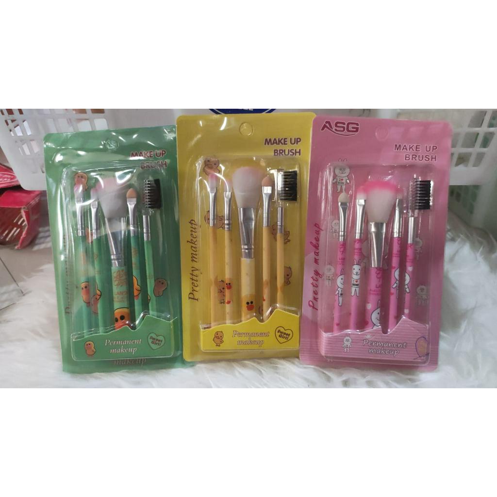 ⭐BAGUS⭐Kuas Make Up Set 5in 1 Karakter / Makeup Brush isi 5 pcs Kemasan Mika