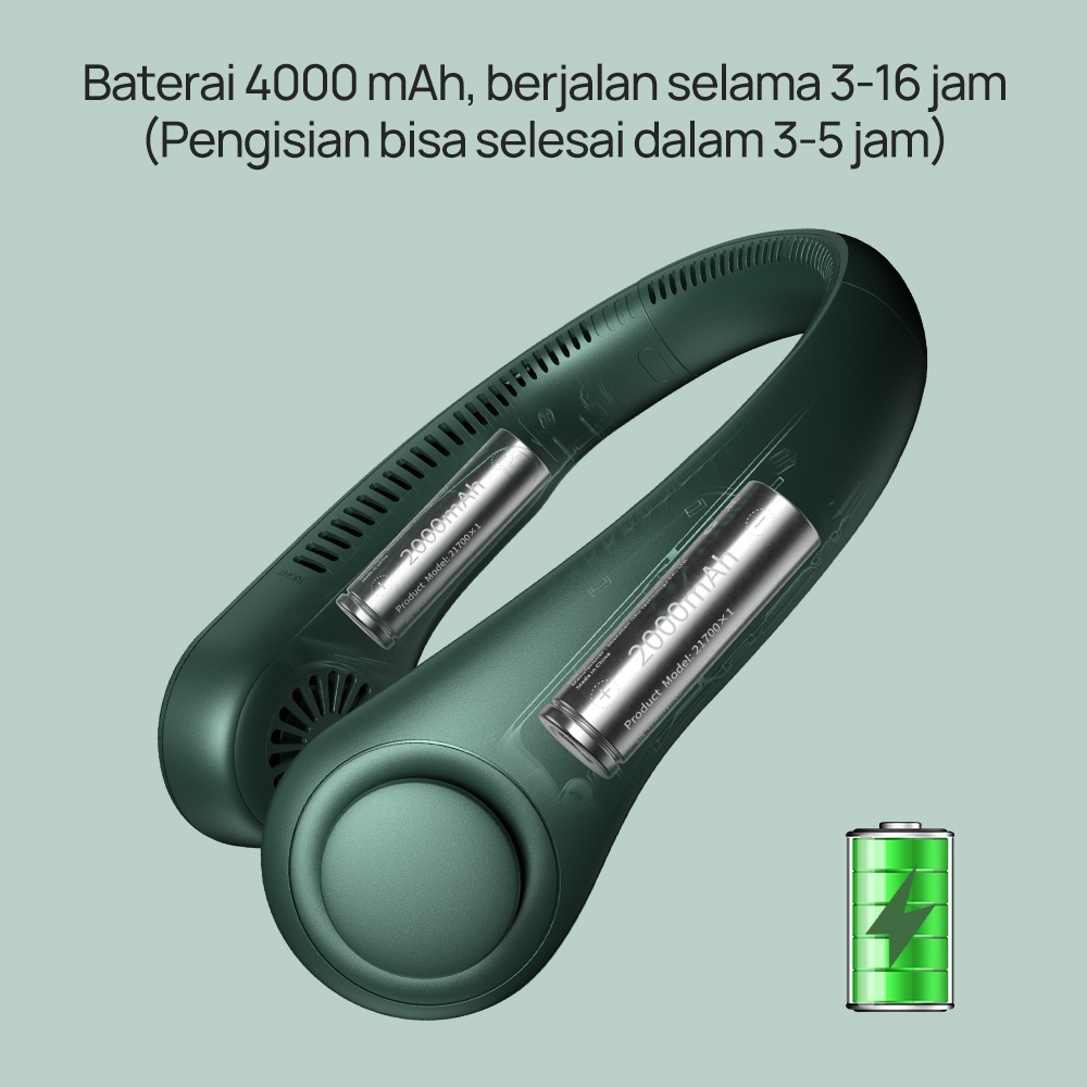 Jisulife Kipas Angin Leher Portable Tanpa Balingbaling USB Rechargeable Baterai 4000mAh 3 Kecepatan