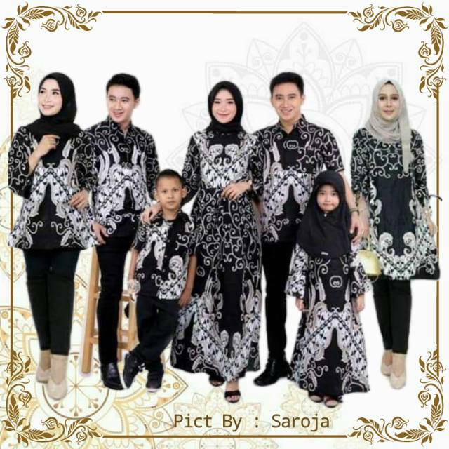 Saroja (054) Couple Keluarga Batik Gamis Batik Katun Premium Motif Ulir Putih