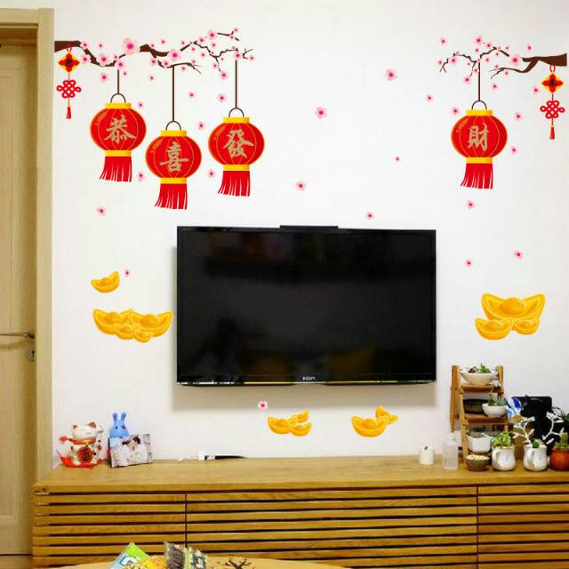 Reliza Wall Sticker Stiker Dinding Sakura Lampion Lentera Chinese Imlek Hiasan Dinding Sk9160 Shopee Indonesia