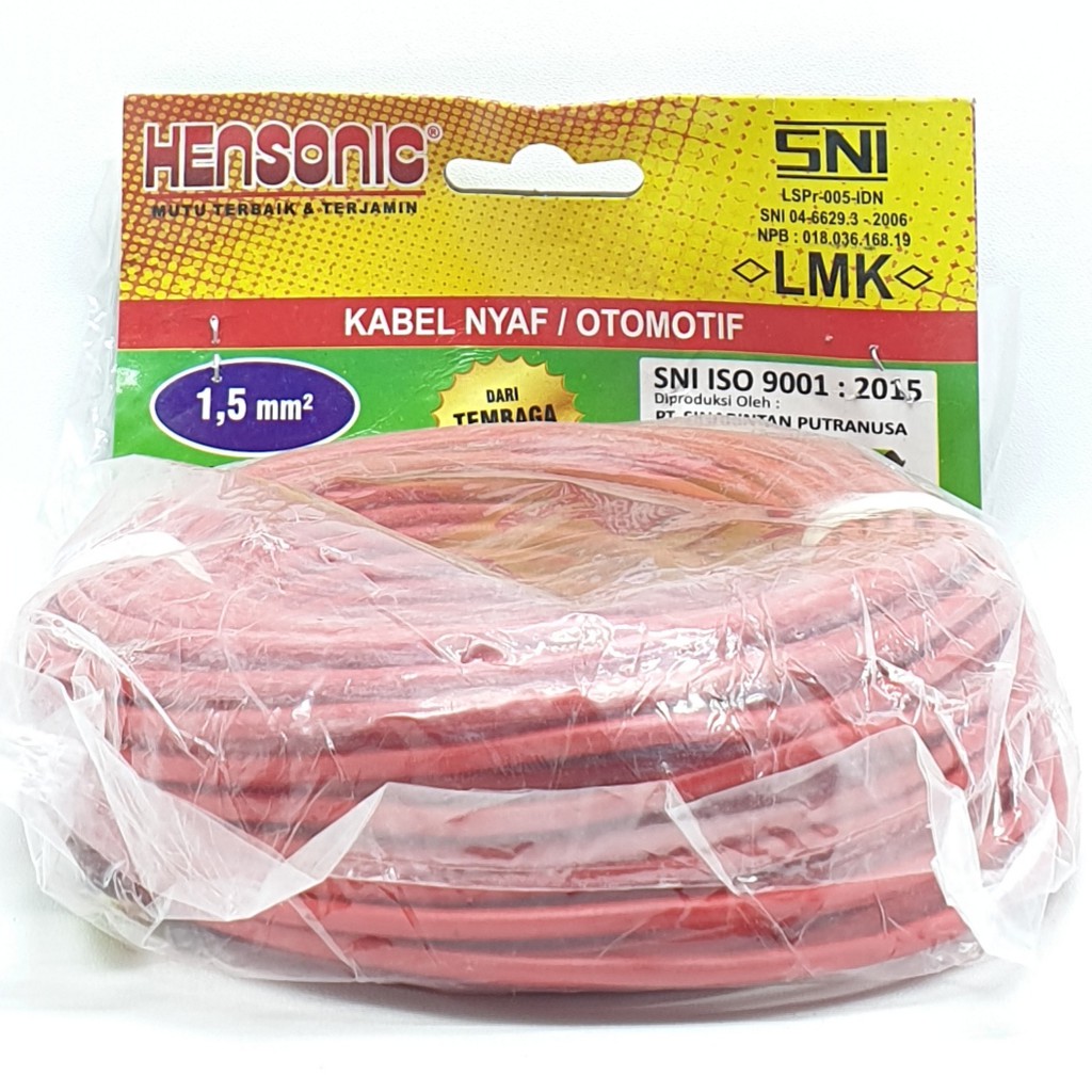 Hensonic NYAF 1,5mm 20M Kabel Listrik Kabel NYAF Kabel Otomotif 1,5mm Serabut SNI LMK 20Mtr Full