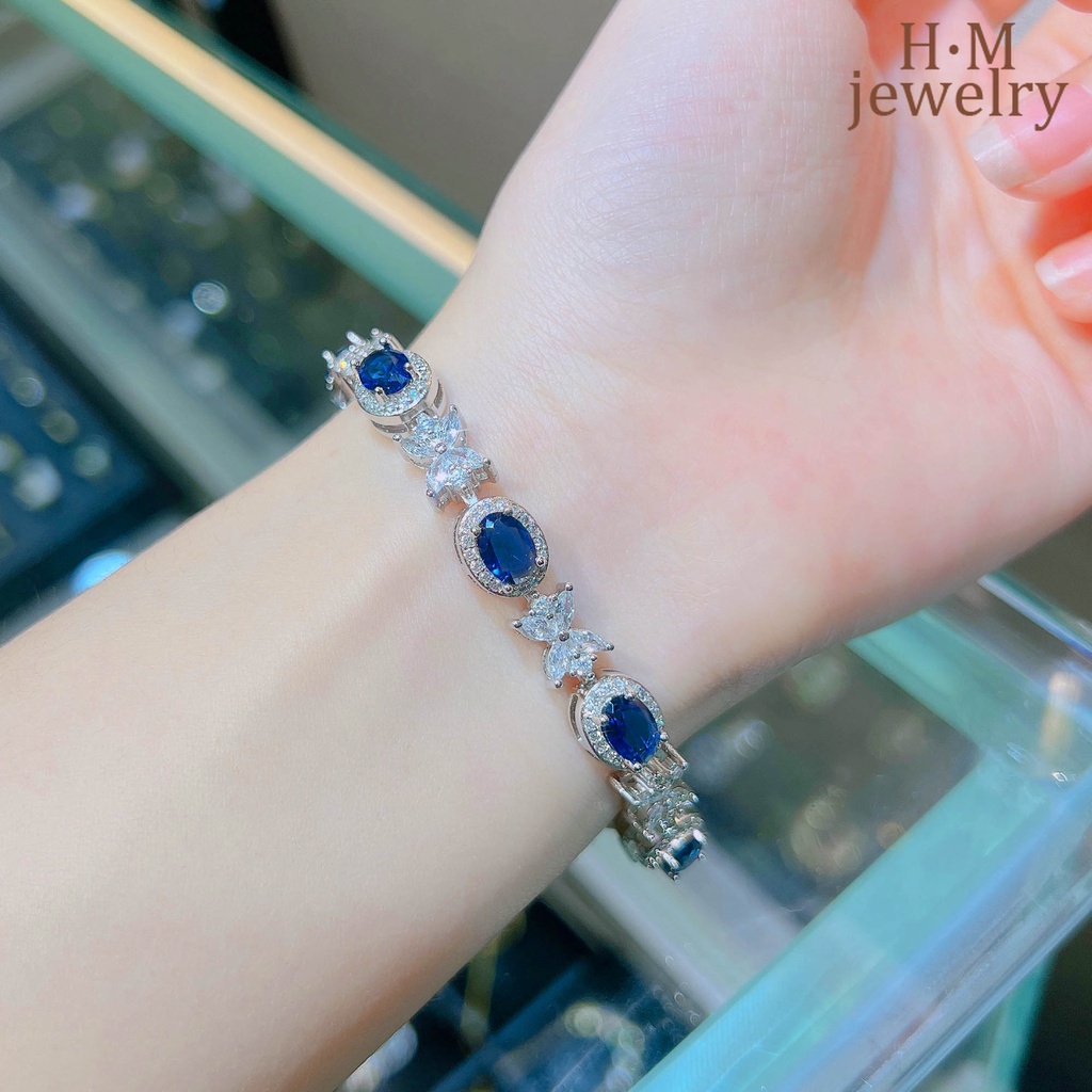 Sapphire Gelang Tangan Batu Safir Merah Aksen Berlian Imitasi Untuk Wanita