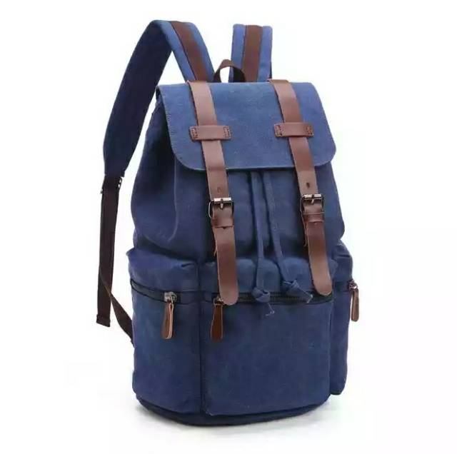 Ransel kanvas pria Wanita Punggung Gemblok Sandang Tas laptop Kerja Kuliah Sekolah