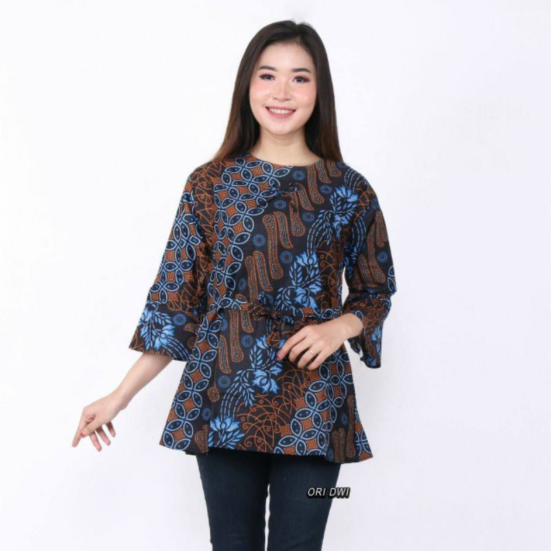 Atasan Batik Lengan Pendek 021 RISNA BATIK HRB026 HEM BATIK MURAH SENO SOGAN BAKUNG PADI MANGGAR