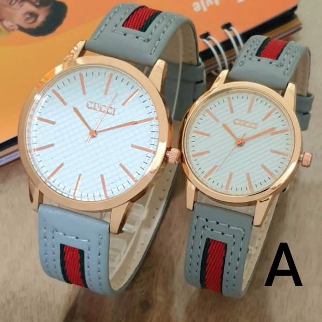 JAM TANGAN COUPLE GUCI KULIT SEMI SUPER