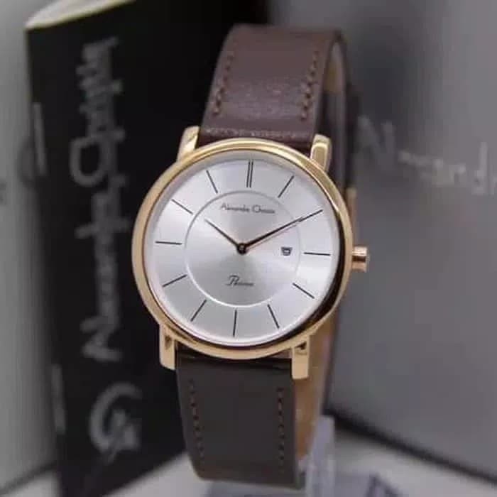 JUAL JAM TANGAN WANITA ASLI   ALEXANDRE CHRISTIE AC 8589 WANITA ROSEGOLD WHITE LEATHER BROWN ORI   I