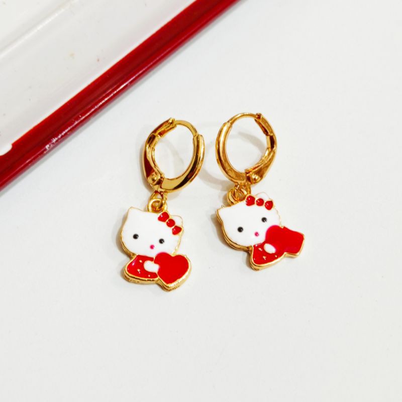 anting anak hello kitty merah