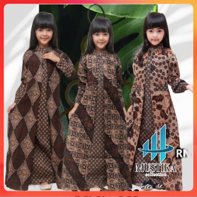 Dress Batik Anak Perempuan Gamis Batik Anak 2-12 Tahun Baju Batik Anak Perempuan Setelan Batik Anak 