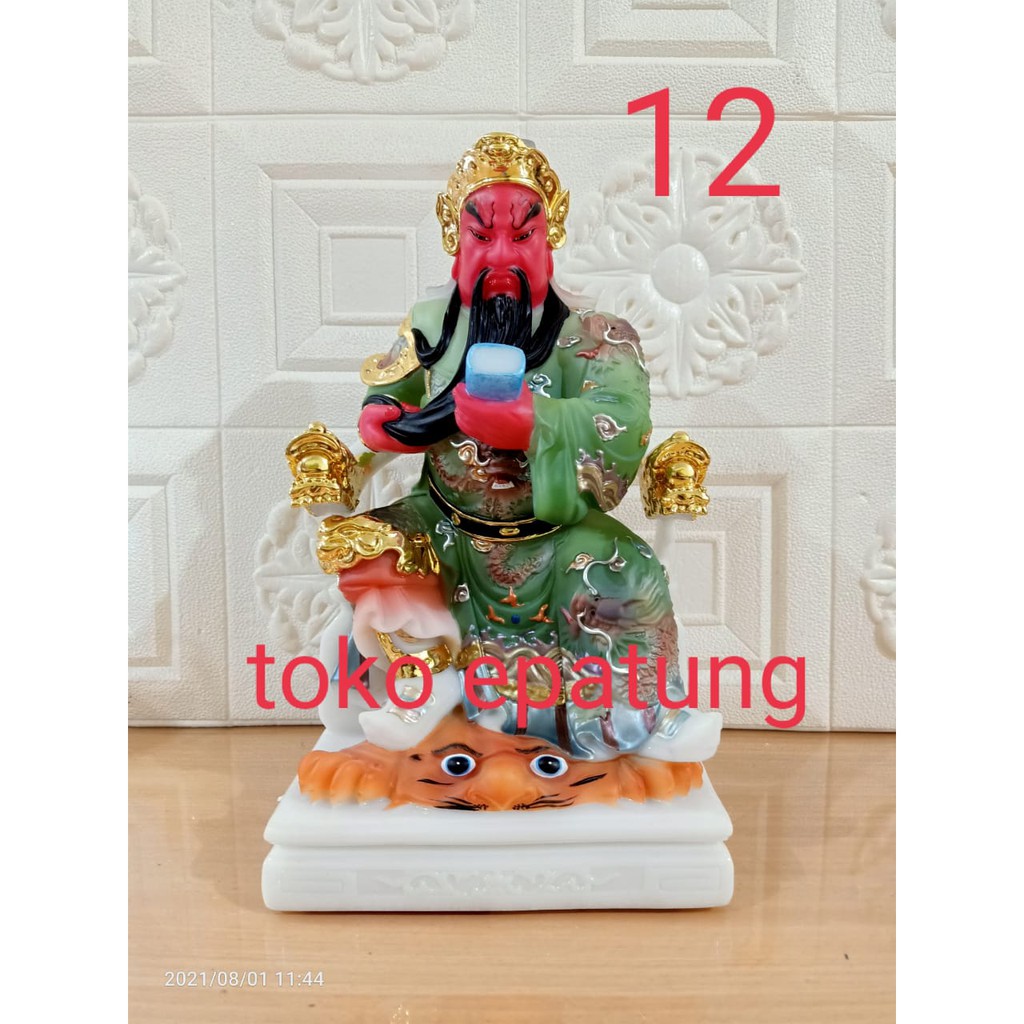 patung dewa kwan kung / kwan kong / kwan teh - giok putih / mamer - 12 inch l