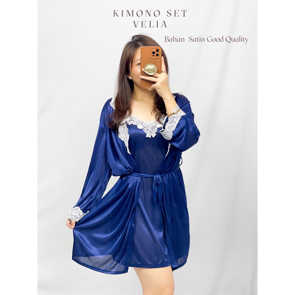 HOPYLOVY - Lingerie sexy Baju Tidur Kimono 2in1 Lingerie Velia