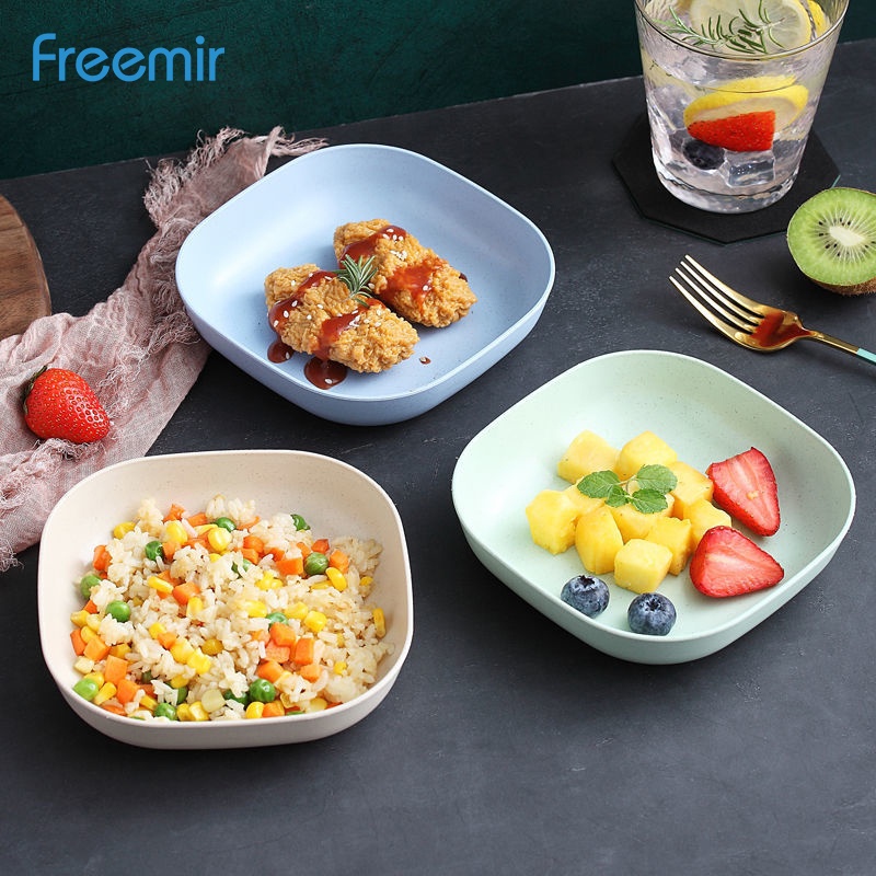 Freemir Set 4 Pcs/ Wheat Straw /Jerami Gandum /Warna Warni/ Dinner Plate Piring/ Makan Piring-14.5cm